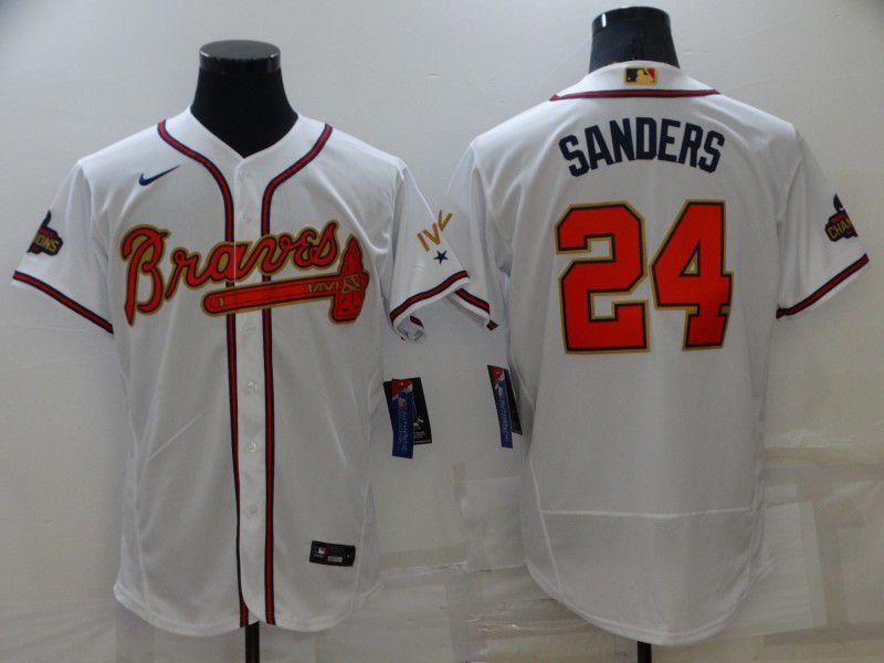 Men Atlanta Braves #24 Sanders White Gold Elite Nike 2022 MLB Jersey